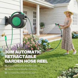Retractable Garden Hose Reel Automatic Wall Mounted Water Hose Reel with Slow Return PVC Hose for Garden Irrigation